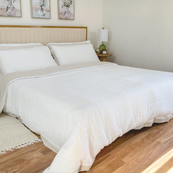 Sweet Palms-100% French Linen European Style Duvet Cover Set (White, Queen Size) - Picture 2 of 7